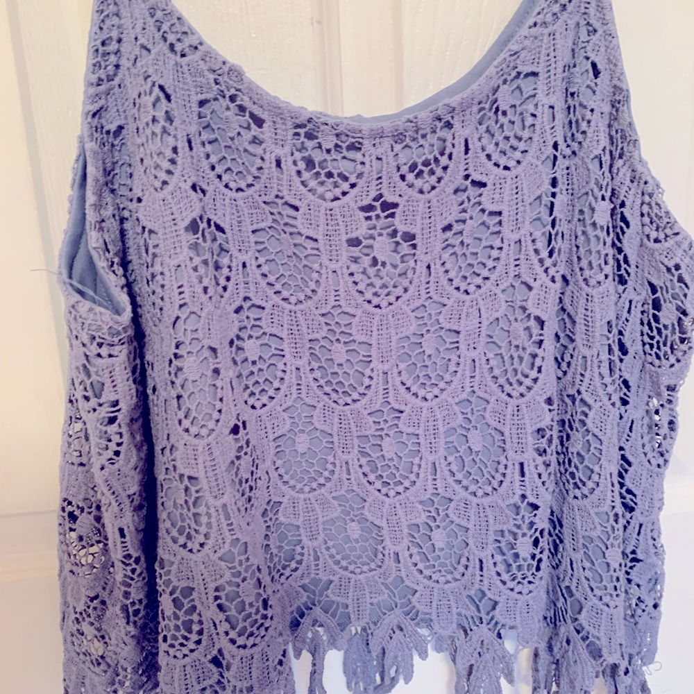 Periwinkle Lace Crop Top with Spaghetti Straps